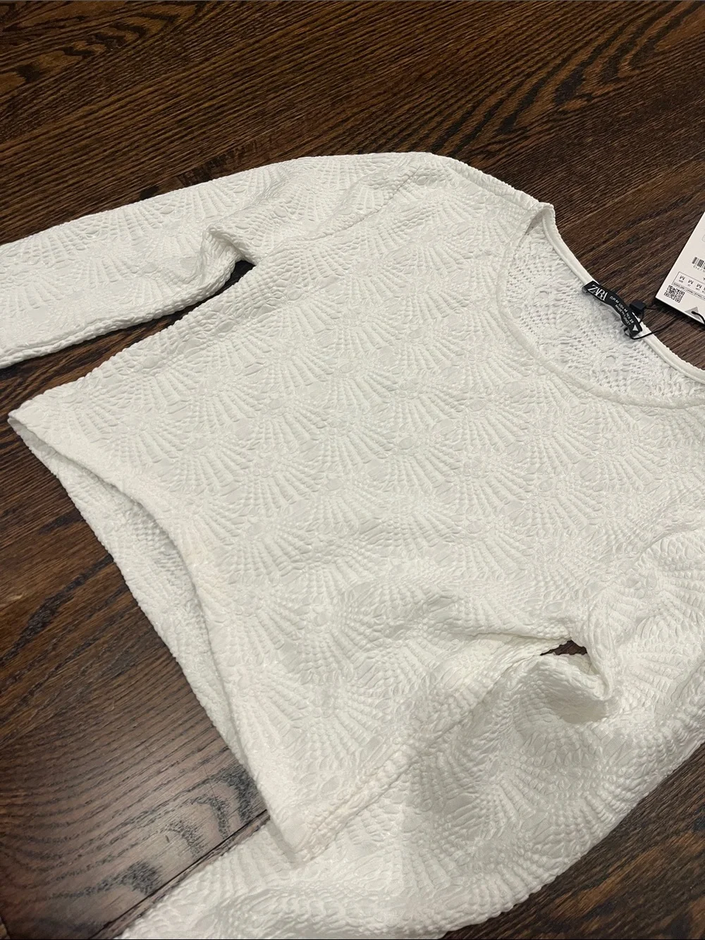 Zara White Textured Cropped Top